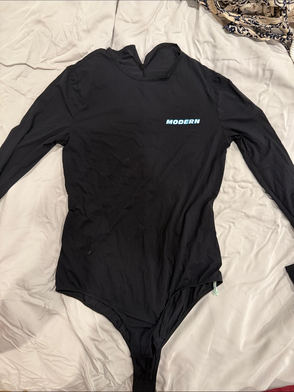 Off-White Black Long-Sleeve 'MODERN' Bodysuit with Turquoise Logo